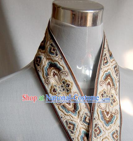 Traditional Chinese Handmade Beige Brocade Belts Ancient Embroidered Brocade Lace Trimmings Accessories