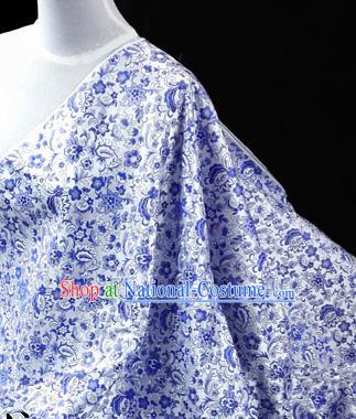 Asian Chinese Traditional Tang Suit Fabric Blue Brocade Silk Material Classical Pattern Design Drapery