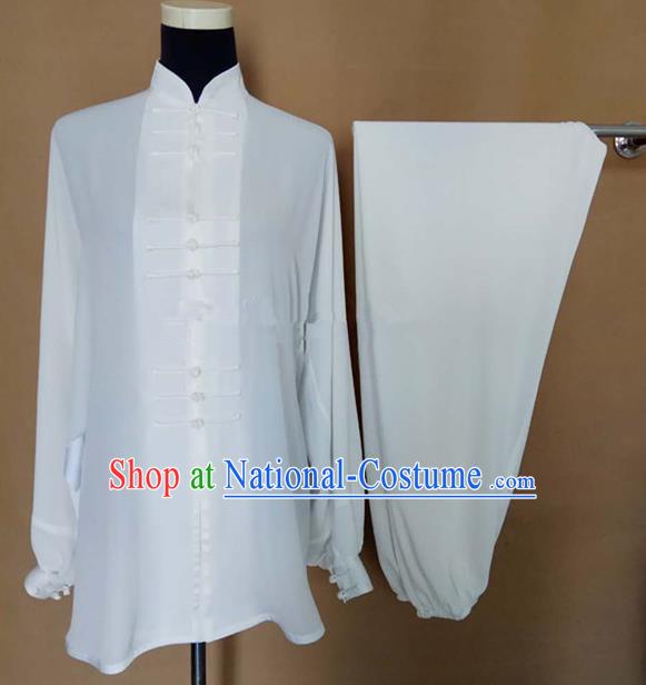 Chinese Traditional Martial Arts White Silk Costumes Tai Chi Tai Ji Training Clothing for Adults