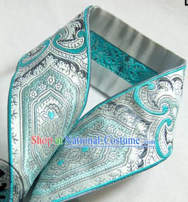 Traditional Chinese Handmade Blue Brocade Belts Ancient Embroidered Brocade Lace Trimmings Accessories