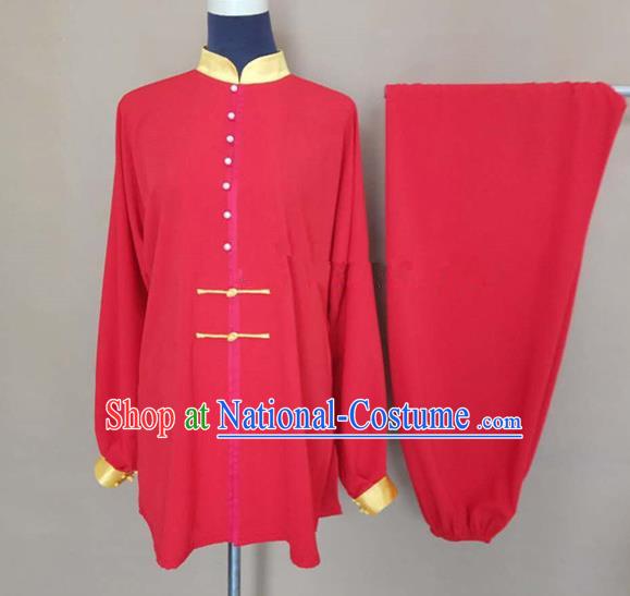 Chinese Traditional Martial Arts Red Silk Costumes Tai Chi Tai Ji Training Clothing for Adults