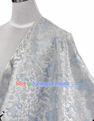 Asian Chinese Traditional Tang Suit Fabric White Brocade Silk Material Classical Dragons Pattern Design Drapery