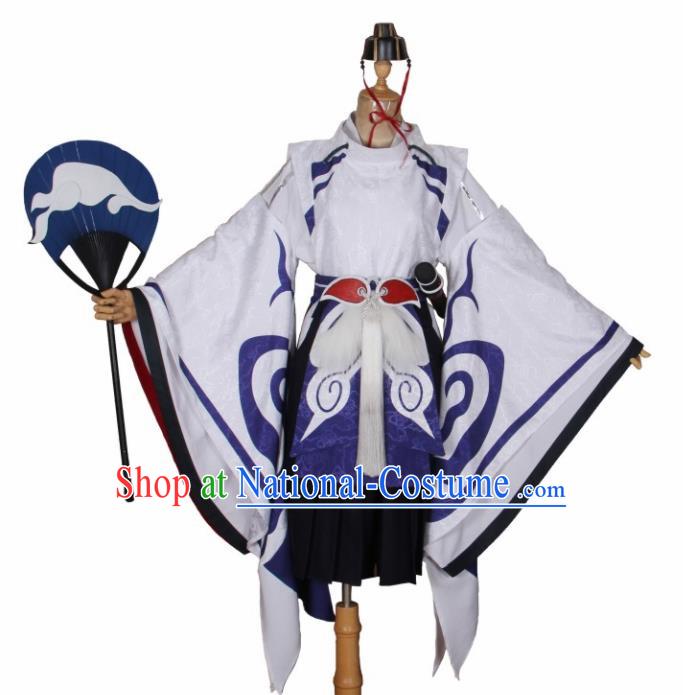 Asian Japanese Traditional Cosplay Costumes Ancient Onmyoji Swordsman Clothing for Men