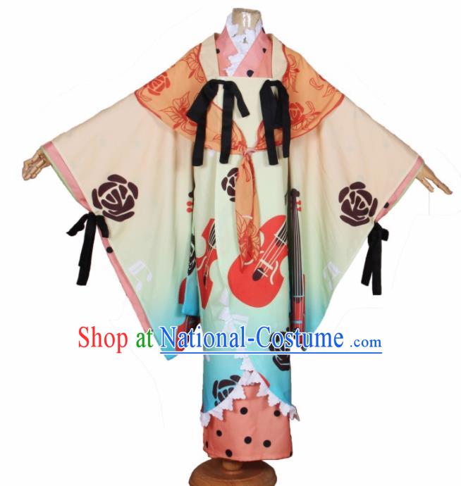 Asian Japanese Traditional Cosplay Costumes Ancient Princess Furisode Kimono Yukata Clothing for Women