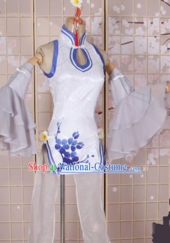 Chinese Traditional Cosplay Costumes Ancient White Qipao Dress for Women