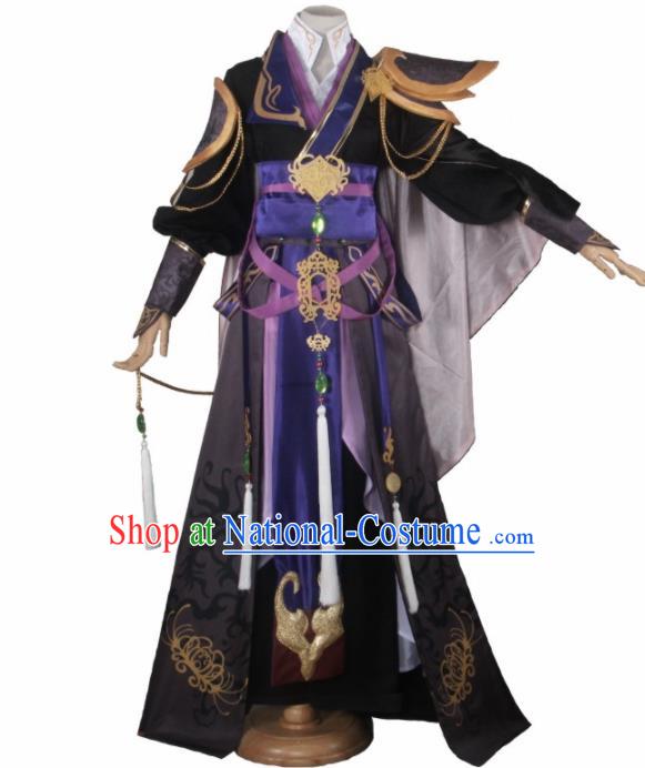 Chinese Traditional Cosplay Prince Black Costumes Ancient Swordsman Clothing for Men