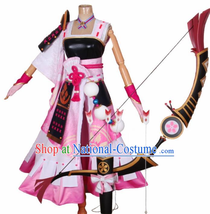 Chinese Traditional Cosplay Swordswoman Costumes Cheongsam Pink Qipao Dress for Women