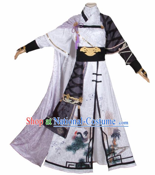 Chinese Traditional Cosplay Prince White Costumes Ancient Swordsman Clothing for Men