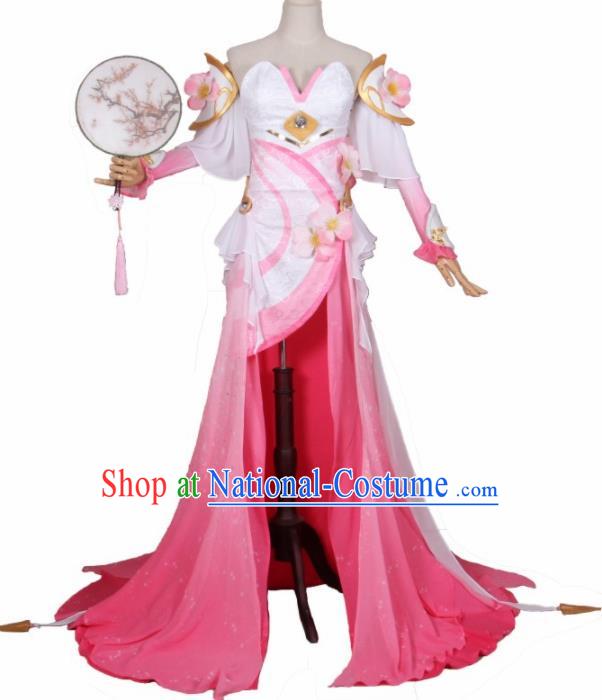 Chinese Traditional Cosplay Princess Costumes Ancient Swordswoman Pink Dress for Women