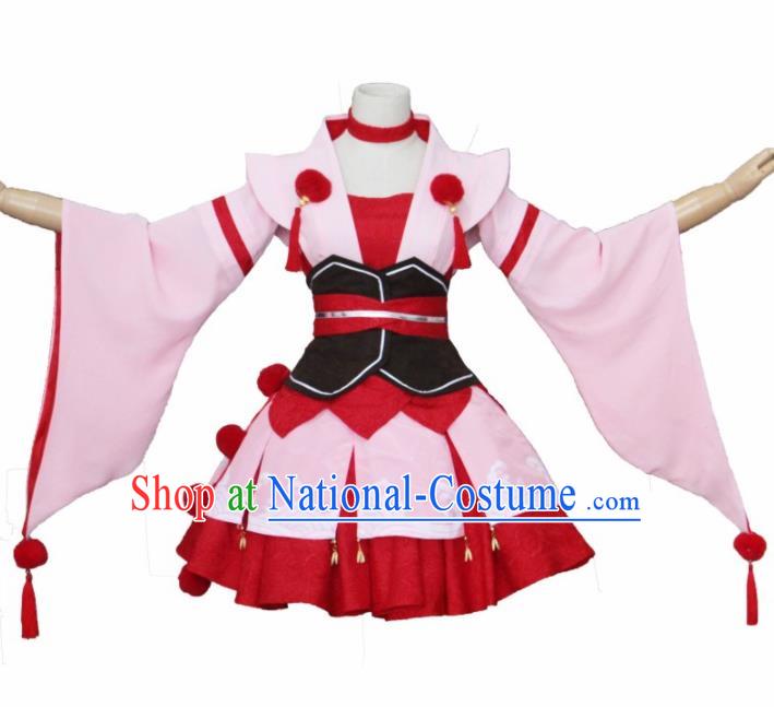 Asian Traditional Pink Kimono Cosplay Costumes Japanese Ancient Geisha Furisode Yukata Clothing for Women