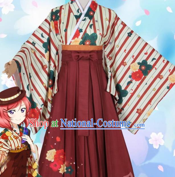 Asian Japanese Traditional Printing Furisode Kimono Cosplay Costumes Ancient Geisha Yukata Clothing for Women