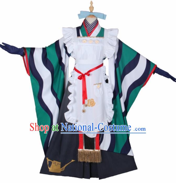 Asian Japanese Traditional Cosplay Housemaid Costumes Ancient Furisode Kimono Yukata Clothing for Women