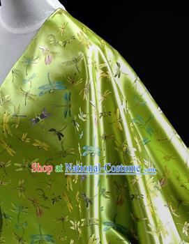 Asian Chinese Traditional Tang Suit Fabric Green Brocade Silk Material Classical Dragonfly Pattern Design Drapery