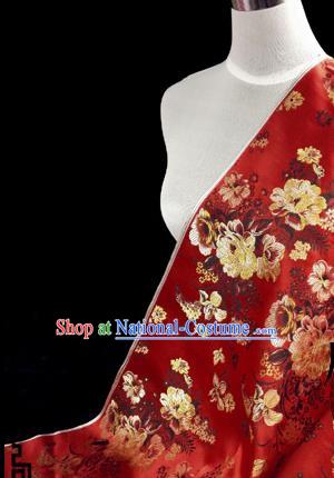 Asian Chinese Traditional Tang Suit Fabric Red Brocade Silk Material Classical Peony Pattern Design Drapery