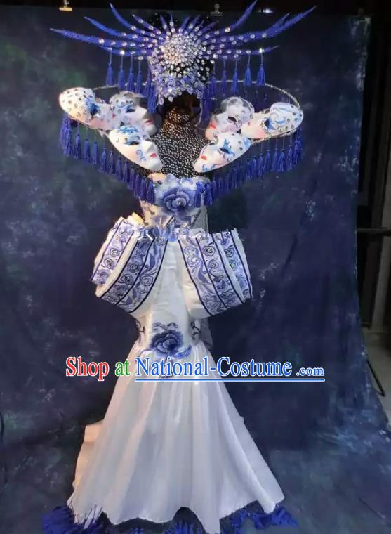 Top Grade Stage Performance Costumes Chinese Style Qipao Dress and Deluxe Headdress for Women