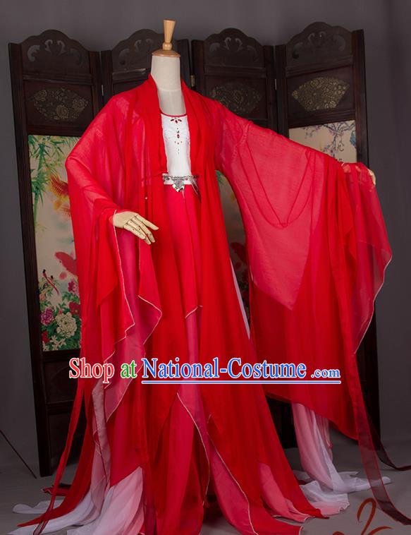 Traditional Chinese Handmade Cosplay Costumes Ancient Princess Wedding Red Hanfu Dress for Women