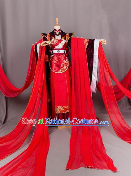 Chinese Traditional Wedding Cosplay Costumes Ancient Peri Princess Bride Red Hanfu Dress for Women