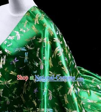 Asian Chinese Traditional Tang Suit Fabric Deep Green Brocade Silk Material Classical Dragonfly Pattern Design Drapery