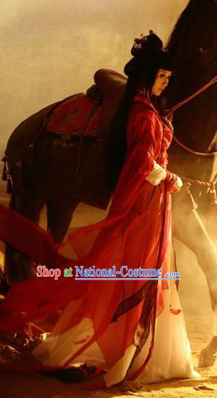 Chinese Traditional Cosplay Swordswoman Red Costumes Ancient Princess Hanfu Dress for Women