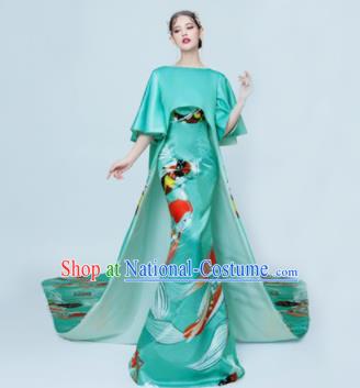 Chinese Classical Catwalks Costumes Traditional Green Trailing Full Dress for Women