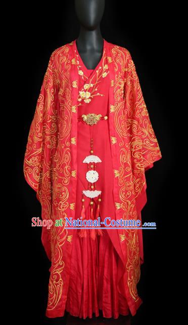 Chinese Traditional Wedding Embroidered Costumes Ancient Princess Red Clothing for Women