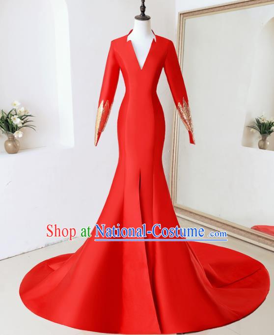 Top Performance Catwalks Costumes Wedding Red Trailing Full Dress for Women