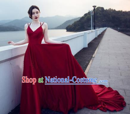 Top Performance Catwalks Costumes Wedding Wine Red Full Dress for Women