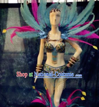 Top Grade Halloween Stage Performance Costumes Brazilian Carnival Clothing and Feather Wings Headdress for Women