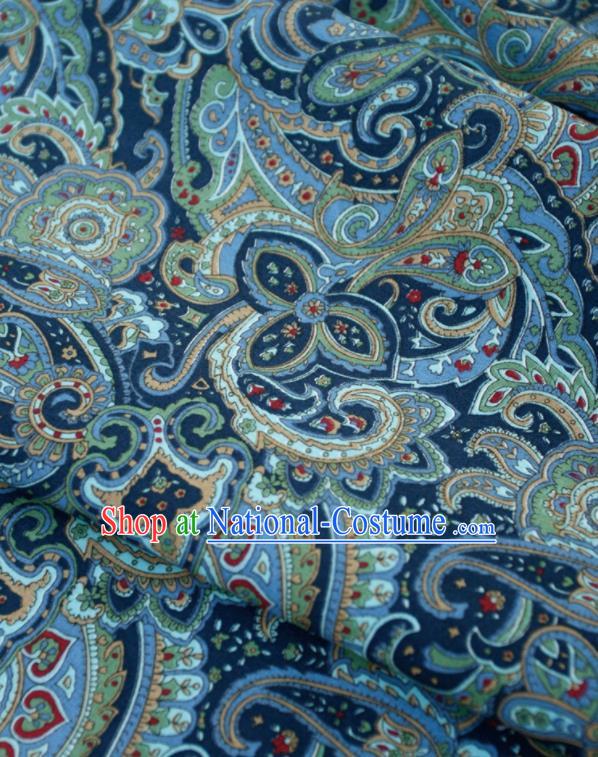 Asian Japanese Traditional Kimono Fabric Blue Brocade Silk Material Classical Pattern Design Drapery