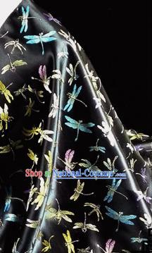 Asian Chinese Traditional Tang Suit Fabric Black Brocade Silk Material Classical Dragonfly Pattern Design Drapery