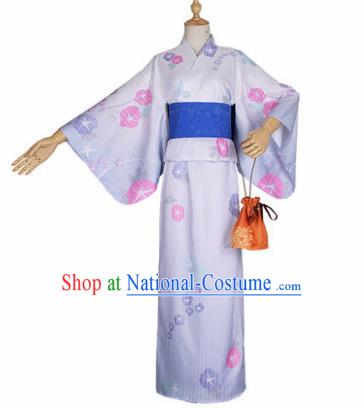 Japanese Traditional Courtesan White Kimono Costumes Ancient Cosplay Geisha Yukata Clothing for Women