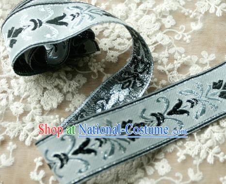 Traditional Chinese Handmade Blue Brocade Belts Ancient Embroidered Lotus Brocade Lace Trimmings Accessories