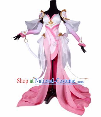 Top Grade Chinese Cosplay Fairy Princess Costumes Halloween Cartoon Characters Pink Dress for Women