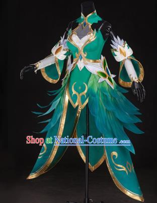 Top Grade Chinese Cosplay Princess Costumes Halloween Cartoon Characters Swordswoman Green Dress for Women