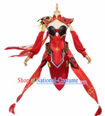 Top Grade Chinese Cosplay Princess Costumes Halloween Cartoon Characters Swordswoman Red Dress for Women