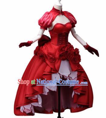 Top Grade Cosplay Princess Costumes Halloween Cartoon Characters Red Dress for Women