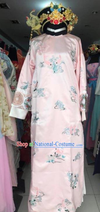 Chinese Traditional Qing Dynasty Costumes Ancient Imperial Consort Embroidered Pink Dress and Headpiece for Women