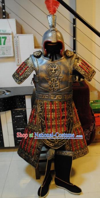 Chinese Traditional Qin Dynasty Warrior Costumes Ancient General Helmet and Body Armour for Men