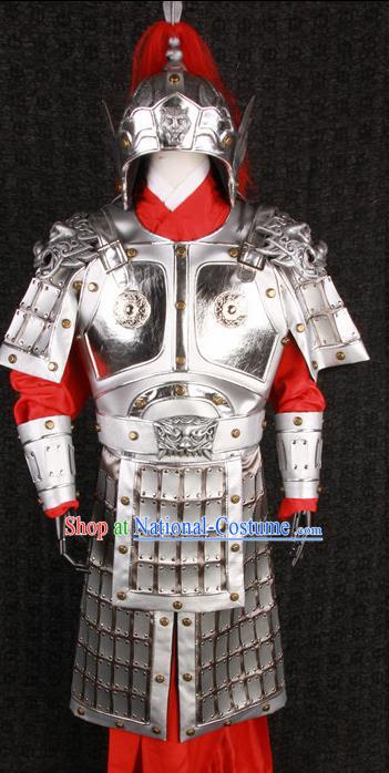 Chinese Traditional Qin Dynasty Warrior Costumes Ancient General Helmet and Armour for Men