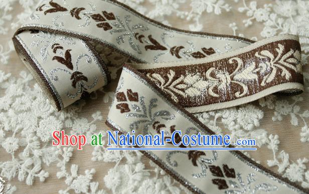 Traditional Chinese Handmade Brown Brocade Belts Ancient Embroidered Lotus Brocade Lace Trimmings Accessories