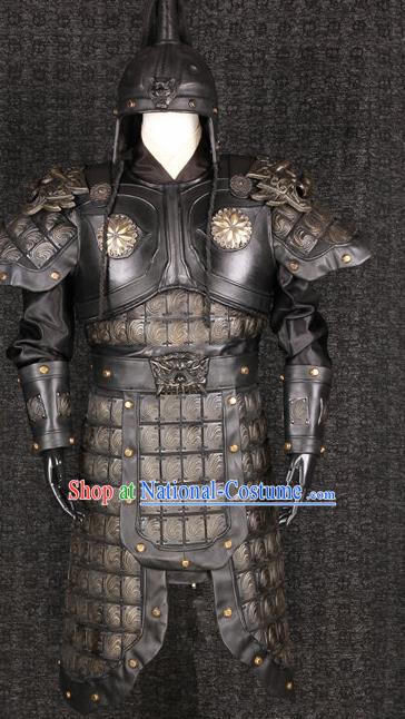 Chinese Traditional Qin Dynasty Soldier Costumes Ancient General Helmet and Armour for Men