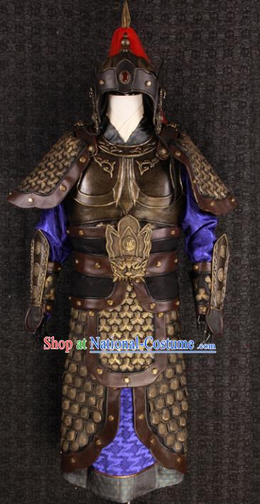 Chinese Traditional Song Dynasty Soldier Costumes Ancient General Helmet and Armour for Men