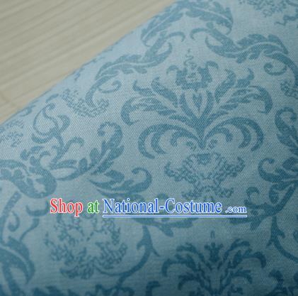 Asian Japanese Traditional Kimono Fabric Blue Linen Material Classical Pattern Design Drapery