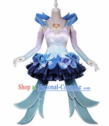 Top Grade Chinese Cosplay Princess Costumes Halloween Cartoon Characters Blue Bubble Dress for Women