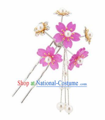 Japanese Traditional Kimono Hair Accessories Ancient Yukata Cherry Blossom Tassel Hairpins for Women