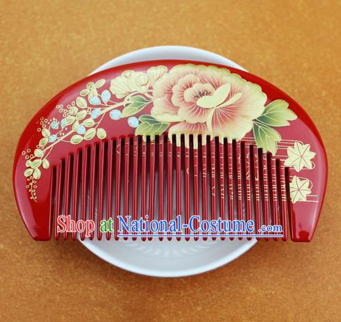 Japanese Traditional Courtesan Kimono Peony Red Hair Comb Ancient Geisha Hair Accessories for Women