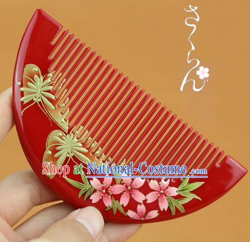 Japanese Traditional Courtesan Kimono Red Lacquer Hair Comb Ancient Geisha Hair Accessories for Women