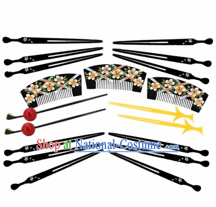 Japanese Traditional Courtesan Kimono Hair Combs Hairpins Ancient Geisha Hair Accessories Complete Set for Women