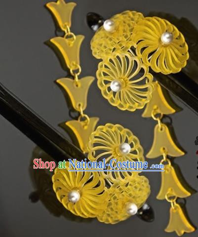 Japanese Traditional Courtesan Kimono Yellow Hairpins Ancient Geisha Hair Accessories for Women