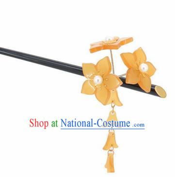 Japanese Traditional Courtesan Kimono Yellow Sakura Tassel Hairpins Ancient Geisha Hair Accessories for Women